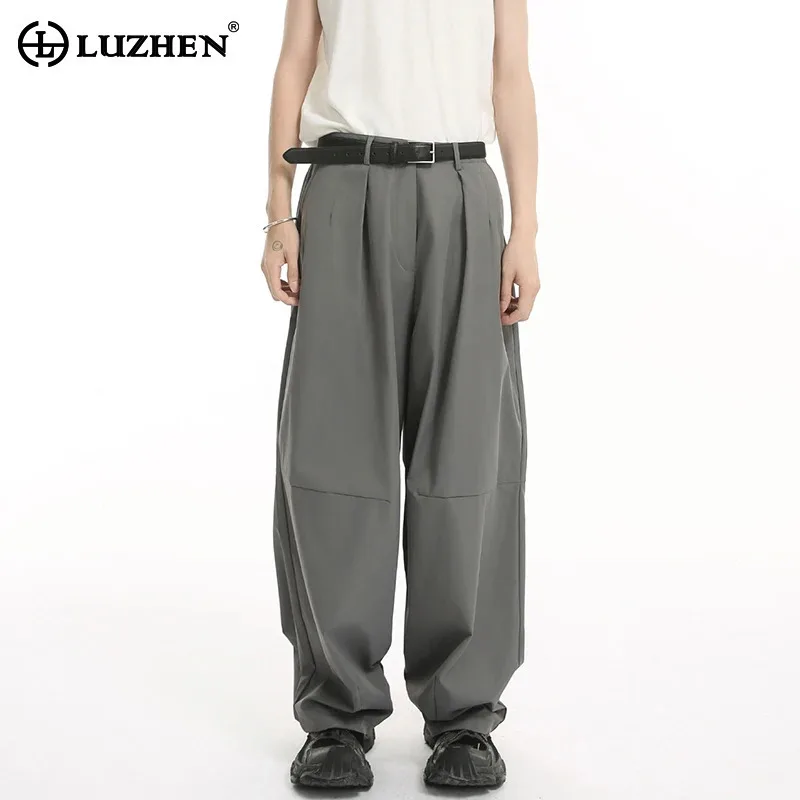 

LUZHEN Leg 2025 New Stylish Baggy Wide Fold Design Casual Pants Men's Original Solid Color Straight Trousers Male Clothes JY2705