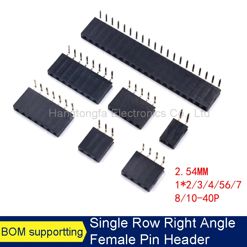 10PCS 2.54MM PITCH 1X/2/3/4/5/6/8/10/40 PIN Single Row Right Angle FEMALE PIN HEADER  Strip Connector Socket 3p/4p/6p/8p/20p/40p