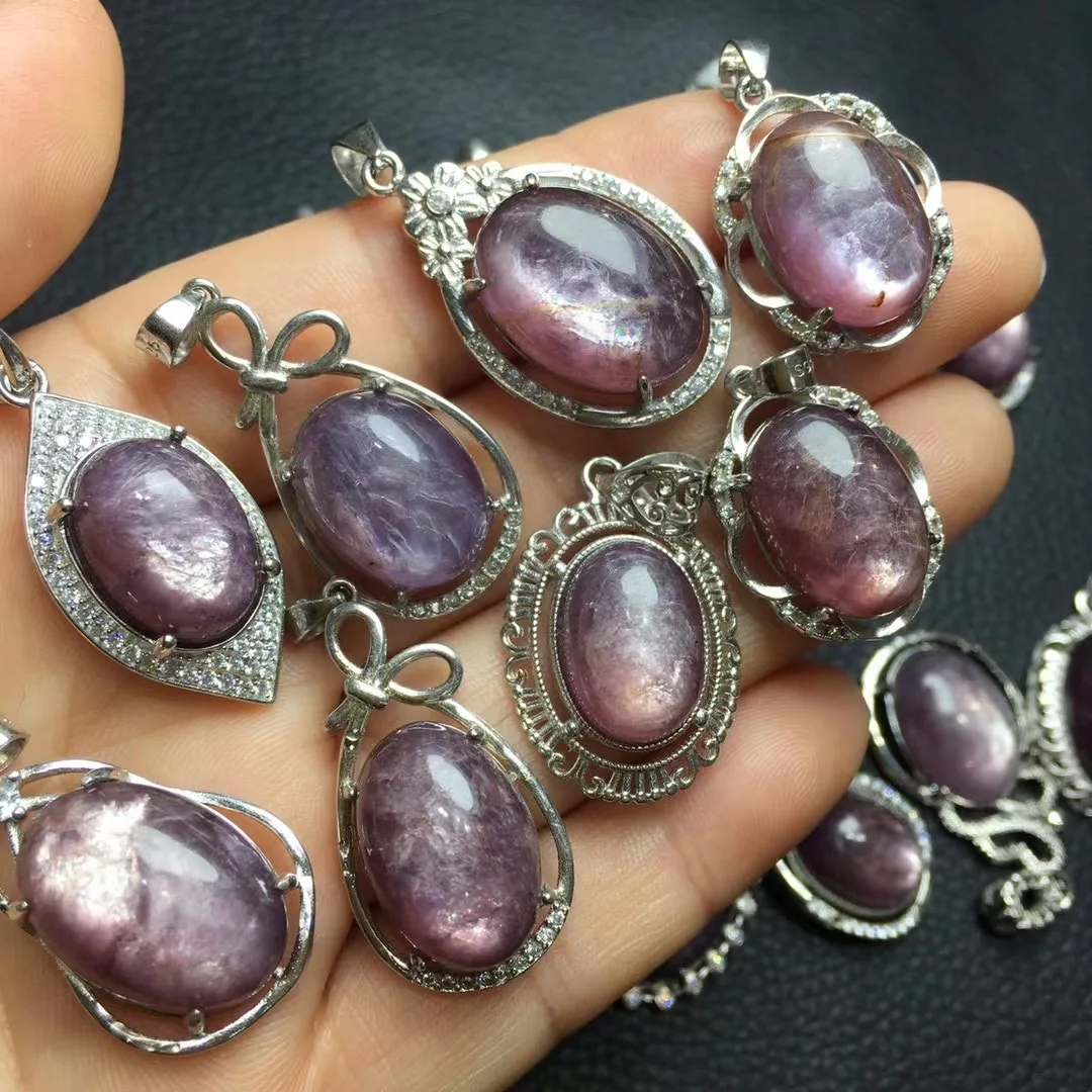 1 Pc Fengbaowu Natural Stone Lepidolite Pendant Oval Shape 925 Sterling Silver Fashion Jewelry For Women