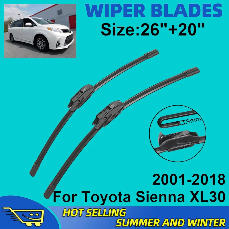 

2PCS Wiper Blades Set Kit For Toyota Sienna XL30 2001-2018 2002 2003 2004 Front Windshield Brushes Windscreen Window Accessories