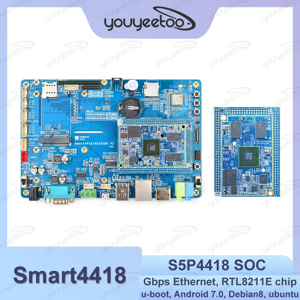 Комплект устройства платы процессора Smart4418 2.0 S5P4418 Четырехъядерный процессор Cortex-A9 1 ГБ оперативной памяти DDR3 Поддержка Ubuntu, Android 7, Debian 8, FriendlyWrt