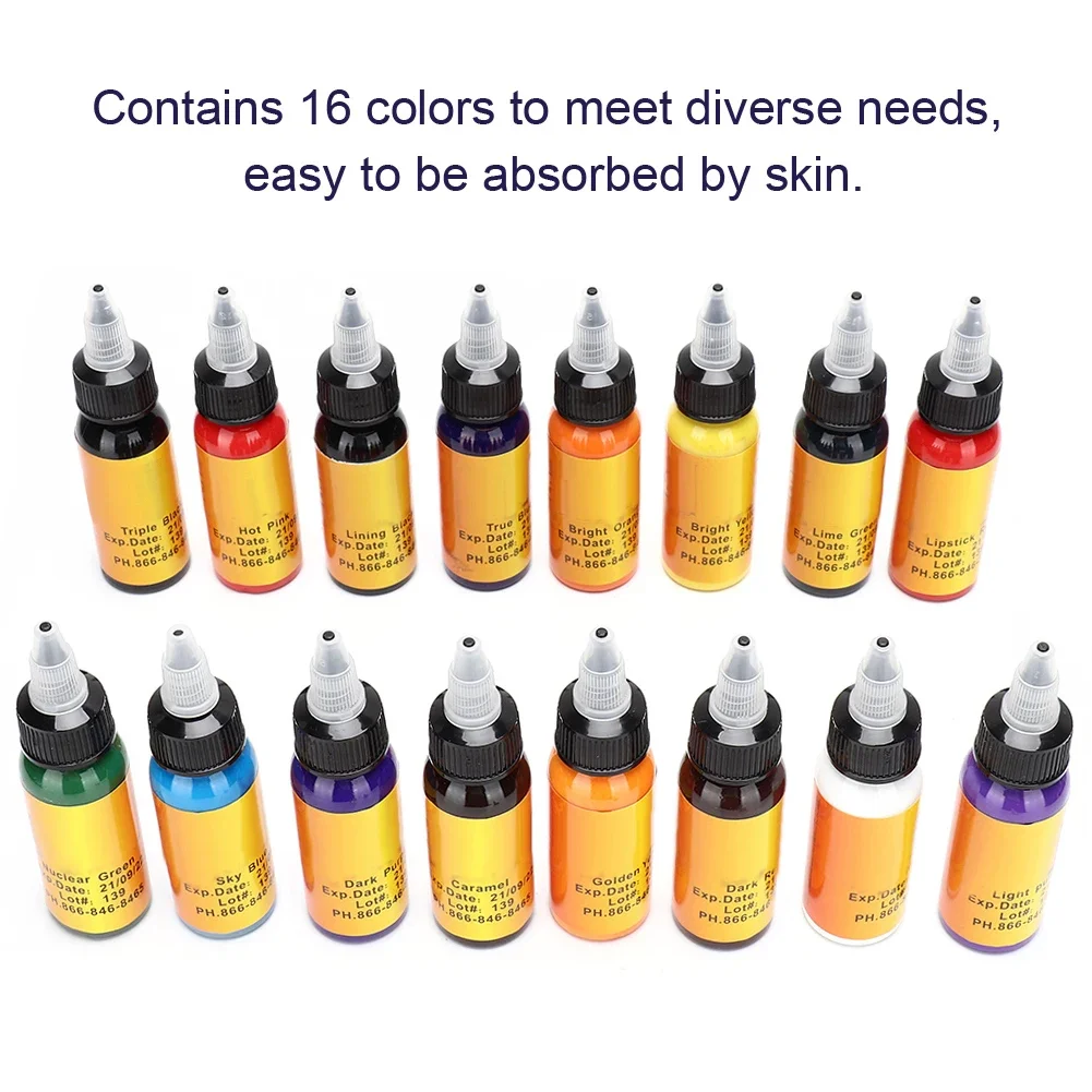 

16 Colors Professional Microblading Tattoo Inks Set Longlasting Eyeliner Eyebrow Makeup Tattoo Pigment Ink Supplies 30ML/Bottle