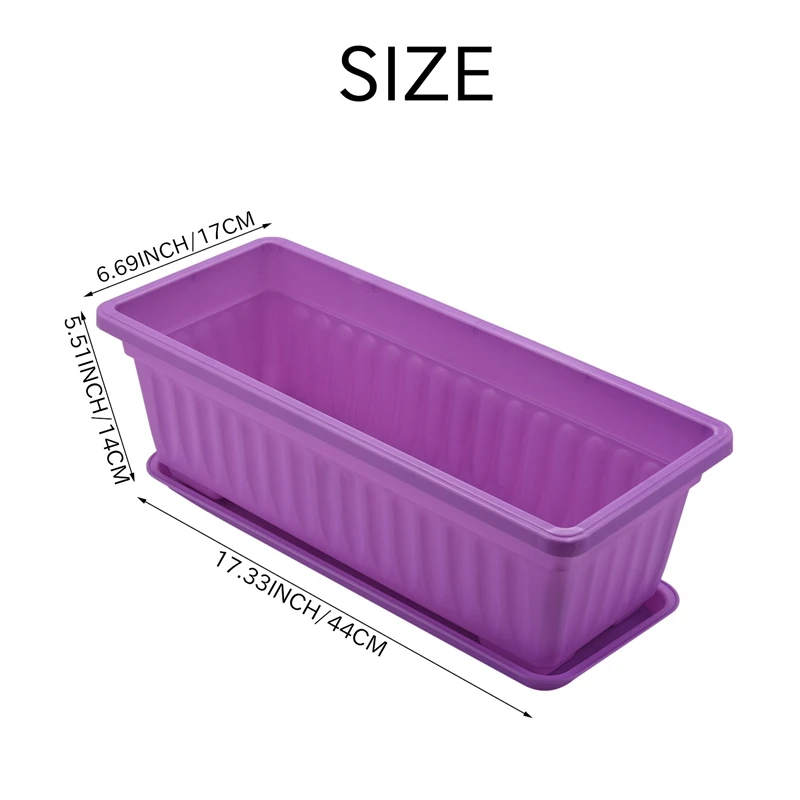 3Pcs 17 Inches Purple Flower Window Box Plastic Vegetable Planters For Window Sill, Patio, Garden, Home Decor, Porch