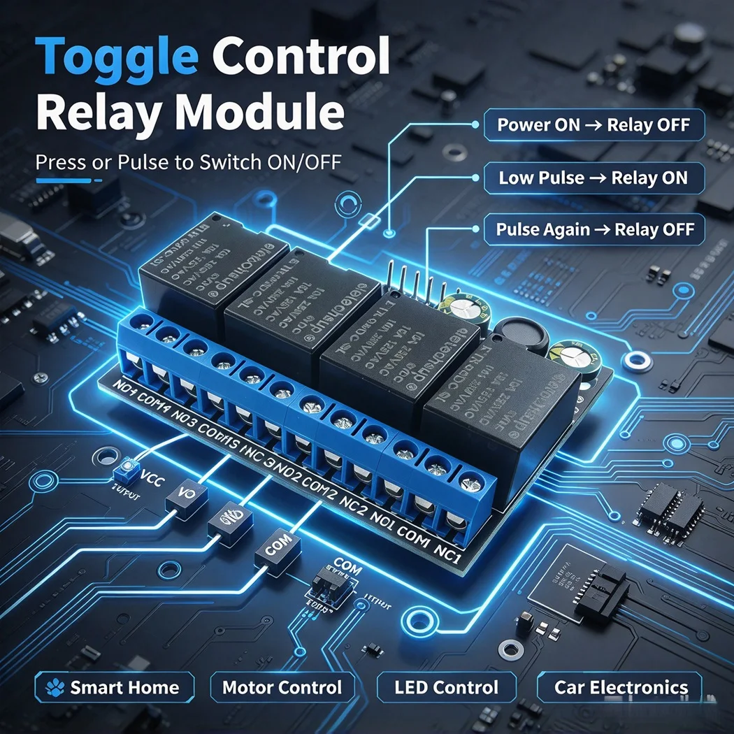 DC 6-24V Bistable Self-locking Relay Module Low Pulse Trigger 10A for Arduino Raspberry Pi Smart Home Car LED Motor