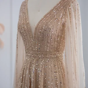 Bella Champagne Glitter Night dressed with Va Line Neckline Elegant Wedding Dress to the Custom Fiery Long Floor Dresses of Fiesta 8 Main Sales Graduation Dress - №3