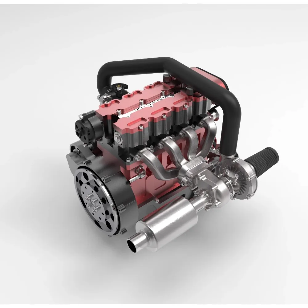 D6S Four Cylinder Engine Simulation Model Independently Lubricated Four Stroke Engine 4 Valve Turbocharger Metal Engine Model