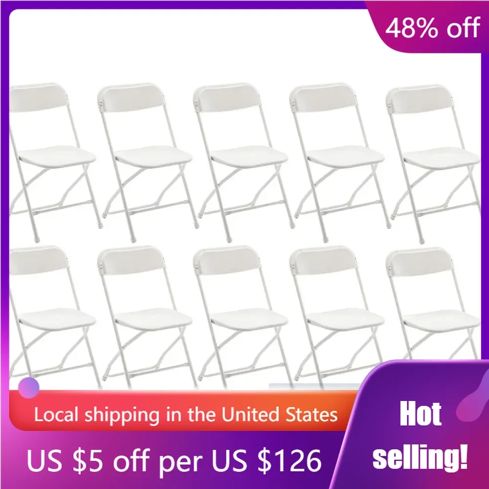 White Plastic Folding Steel Frame Commercial 650LB High Capacity Event Chair Lightweight Set for Office Picnic School Set of 10