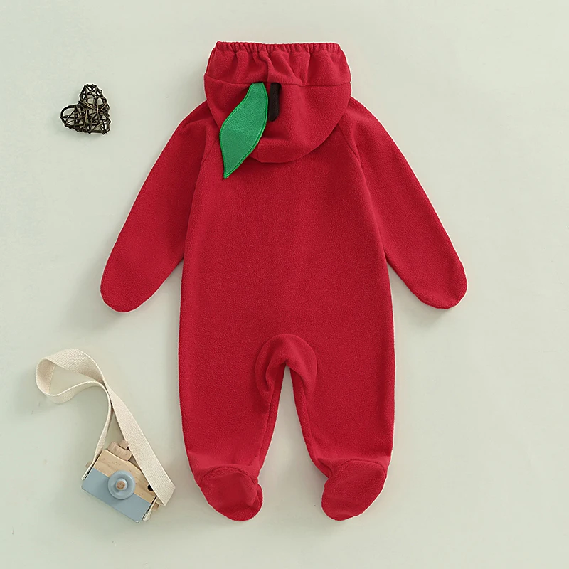 2024-06-12 Lioraitiin Baby Girls Boys Footies Romper Apple Shaped Hooded Long Sleeve Jumpsuits Fall Casual Infant Bodysuits