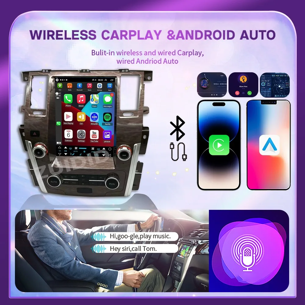 Wireless CarPlay For NISSAN PATROL 2016 Car Radio Multimedia Android14 Auto Tesla Screen Player 4G GPS Navigation Bluetooth5.0