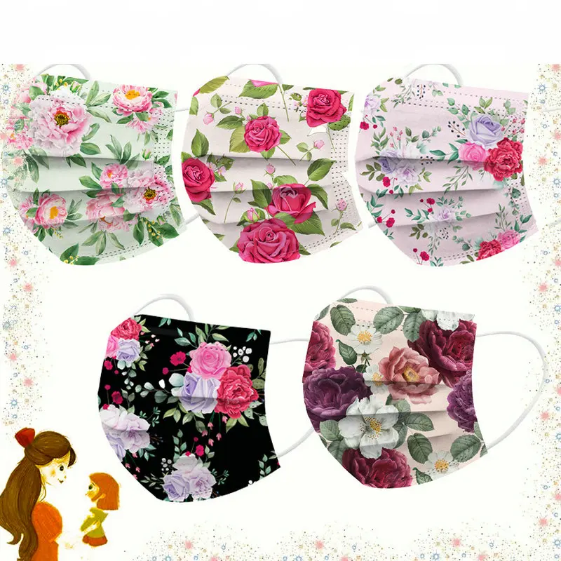 Masque facial de poulet à 3 couches pour femme, masque buccal adulte, papillon, fleur, mode
