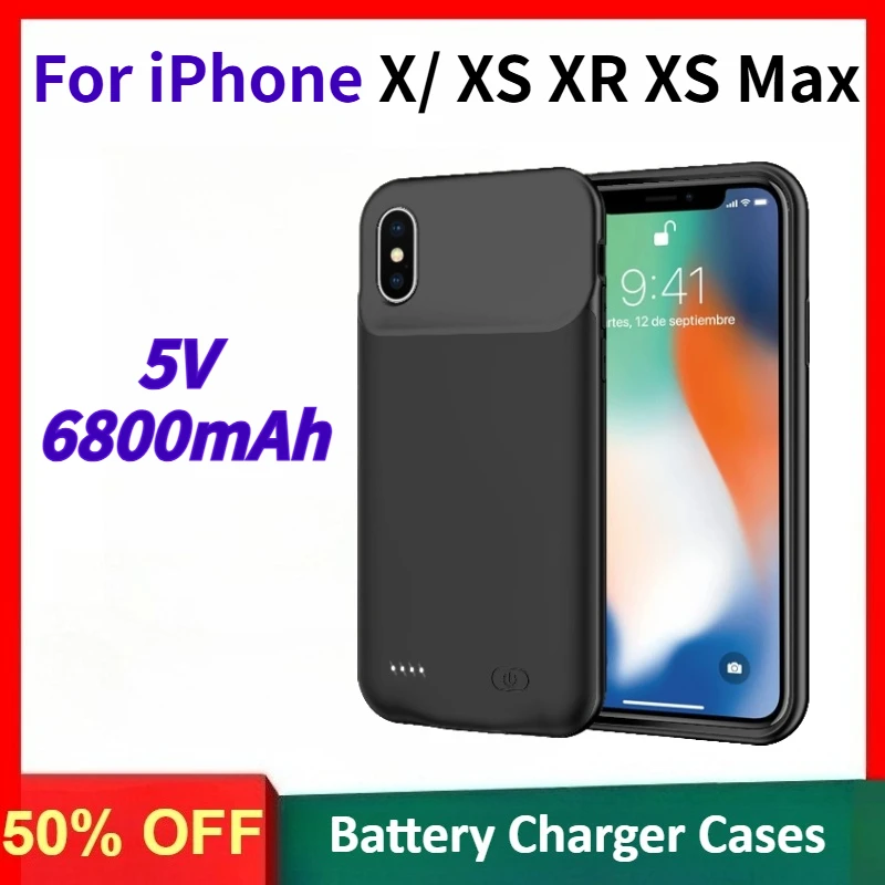 Étui de chargeur de batterie pour IPhone X, 5V, 6800mAh, pour IPhone XS/XR/XS Max, charge sans fil, batterie externe, couvercle de charge magnétique
