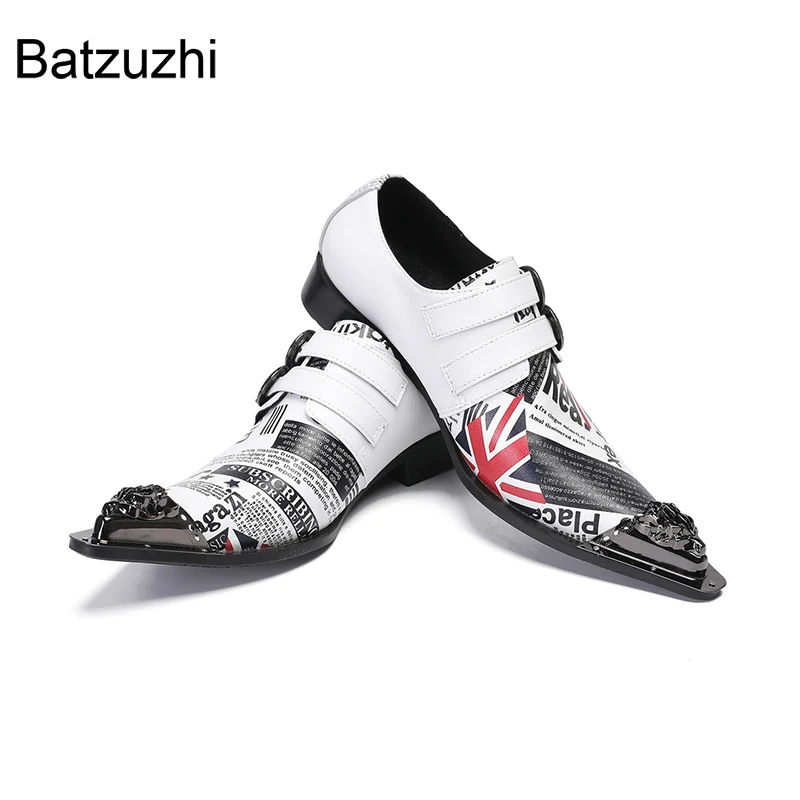 

Batzuzhi White Genuine Leather Dress Shoes Man Italian Type Fashion Slip on Pointed Toe Formal, Business, Party Shoes Man!