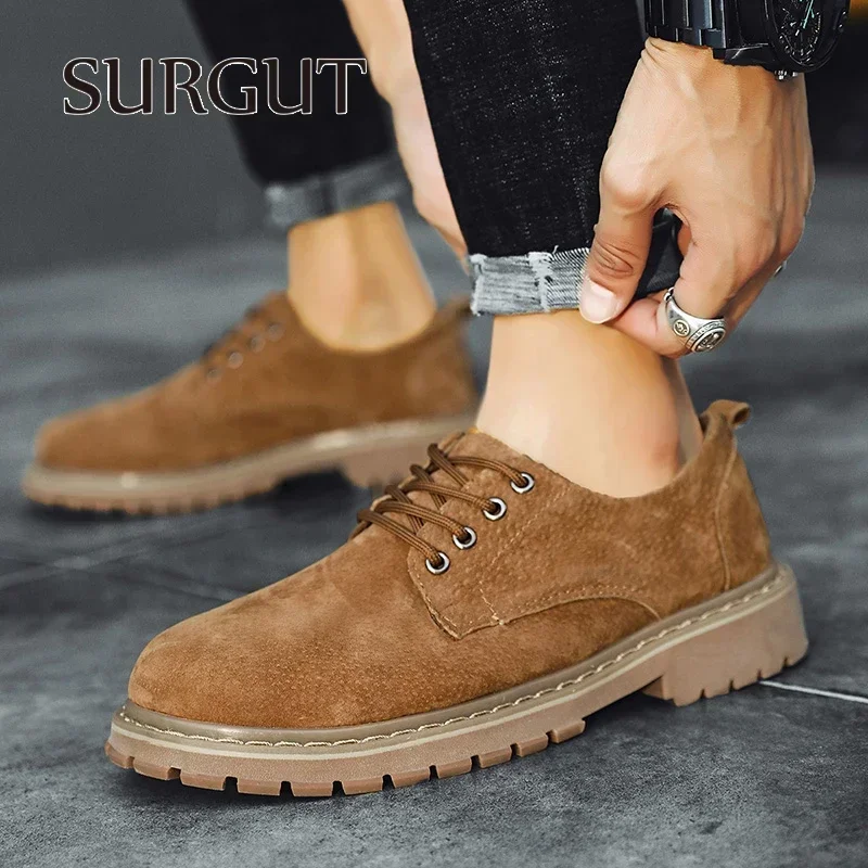 SURGUT Genuine Leather Casual Men Shoes Fashion Breathable Anti-Skid Sewing Quality Working Shoes For Men