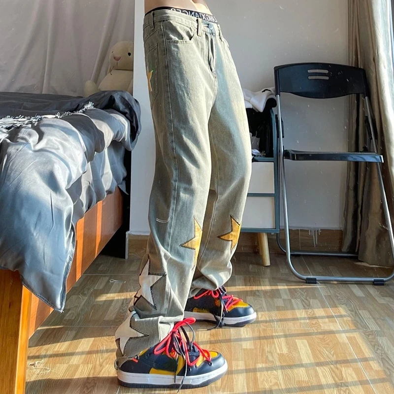 Jeans droits rétro Star pour hommes, pantalons de cow-boy vintage, baggy, fjHop, déchirés, originaux, tendance, neufs, 2024