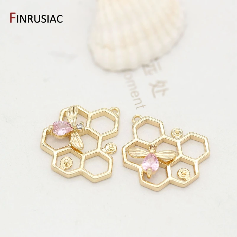 Trendy 14K Gold Plated Brass Zircon Honeycomb Pendant Heart Sun Charms For DIY Handmade Necklace Jewelry Making Accessories