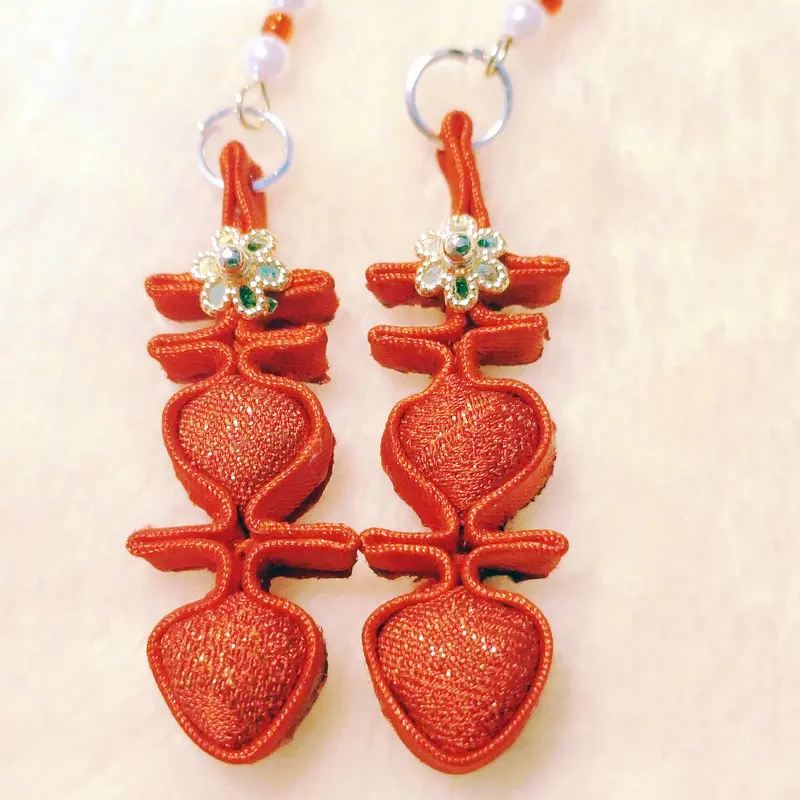 Red Handmade Knot Earrings With XI Character & Song Brocade Fabric Earring Chinese Old Money Accessories Wedding Honeymoon Party