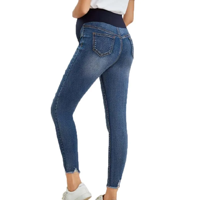 Maternity Pants High Waisted Adjustable Belly Support Butt Lifting Full Coverage During Pregnancy Skinny Jeans Pregnant Woman S-