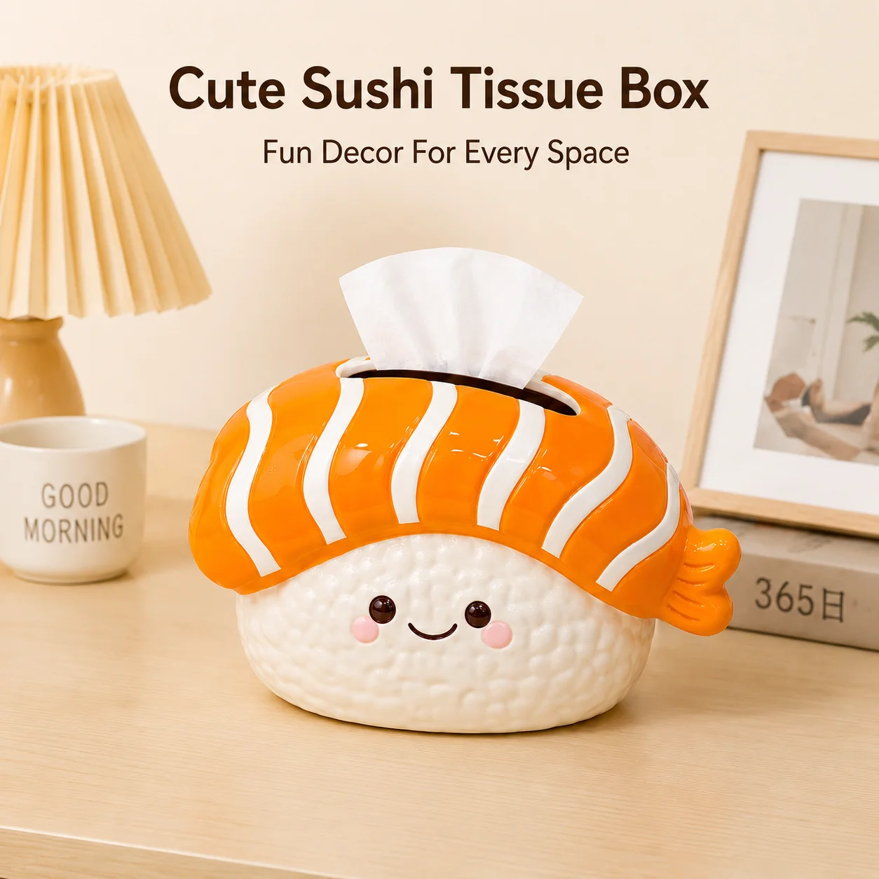 Cartoon Salmon Sushi Shaped Ceramic Tissue Box Japanese Cute Food Napkin Dispenser Home Decoration Ornament Napkin Holder