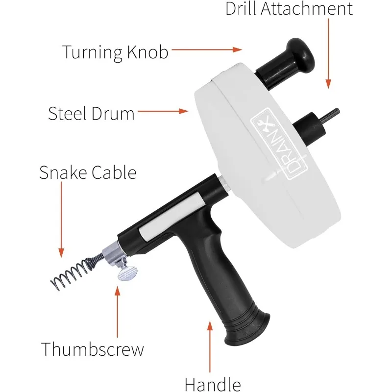 50-FT Steel Power Pro Drum Auger Plumbing Snake with Drill Attachment Use Manually or Powered  Heavy Duty Cable