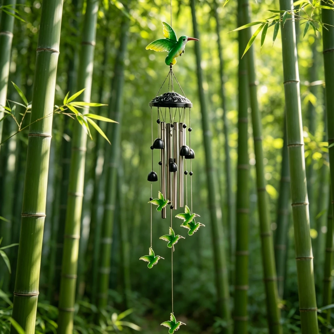 Garden Wind Decor Hummingbird Wind Chime Charming Space Enhancer Sturdy Metal Construction Delicate Bird Design