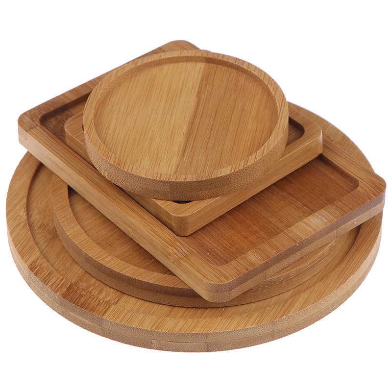 Bamboo Pots Tray Round Square Bowl Plates For Succulents Pots Trays Base Stander Garden Decor Home Decoration Crafts Garden Tool