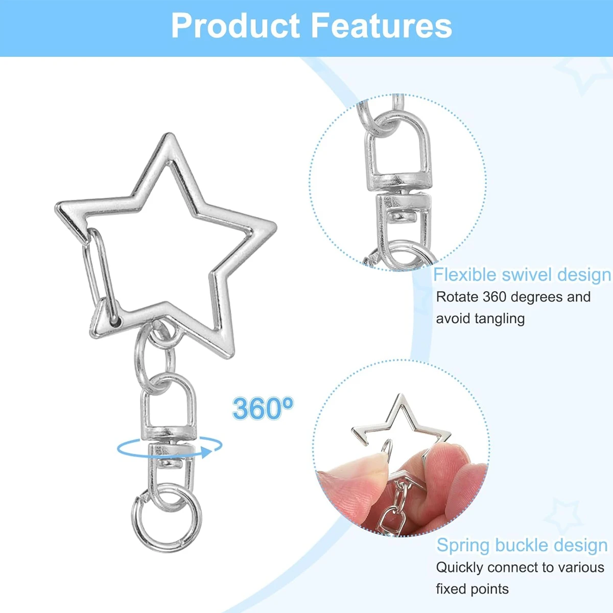 Star-Shaped Spring Snap Keychain Clip Set