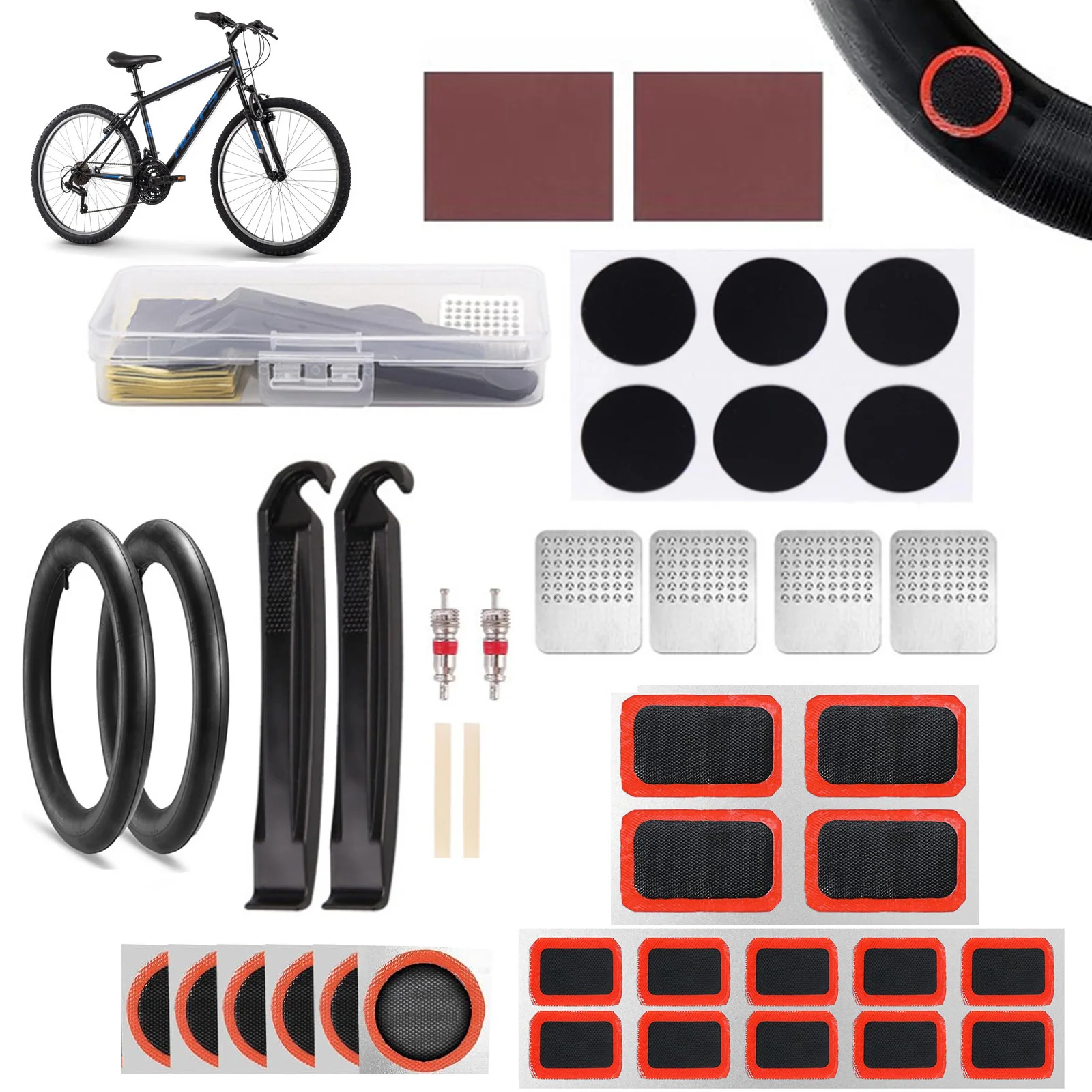40PCS Portable Bicycle Repair Tool Kit Self-Adhesive Rubber Patches with Storage Case Bike Tyre Fix Accessories for MTB City Bik view 2