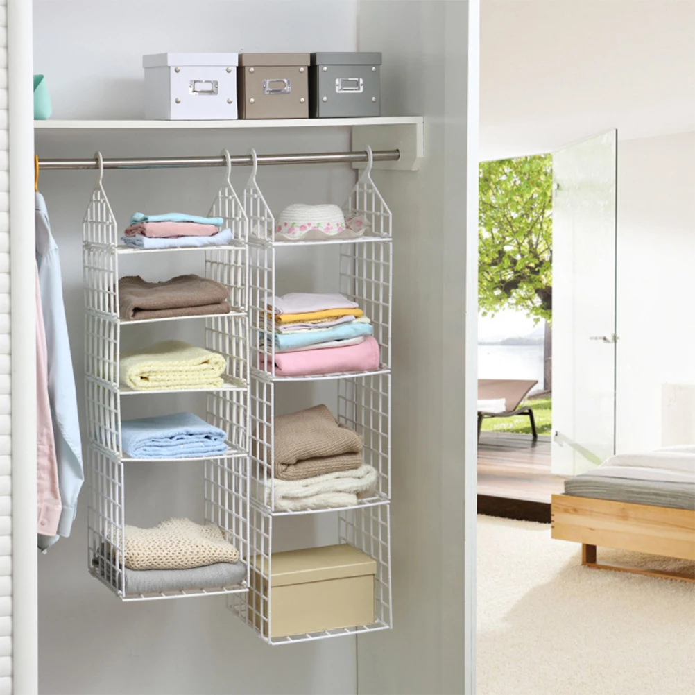 

Foldable Organizer 1 Large 3 Small White Plastic Hanging Space Saver Sturdy Ventilated Grid Design For Clothes Towels Hats