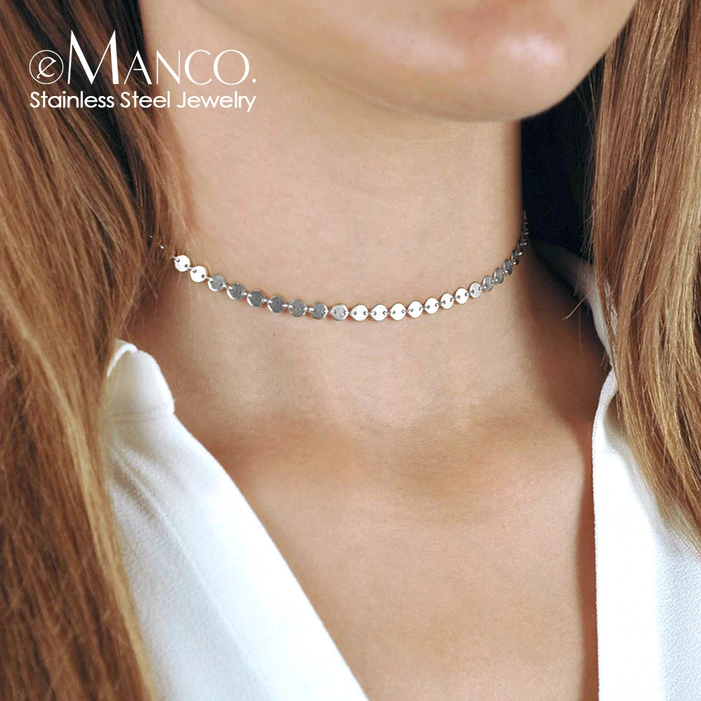 eManco 4MM Silver Color Stainless Steel Choker NecklaceWomen Korean Aesthetic Necklaces for Women Best Friend  Jewelry