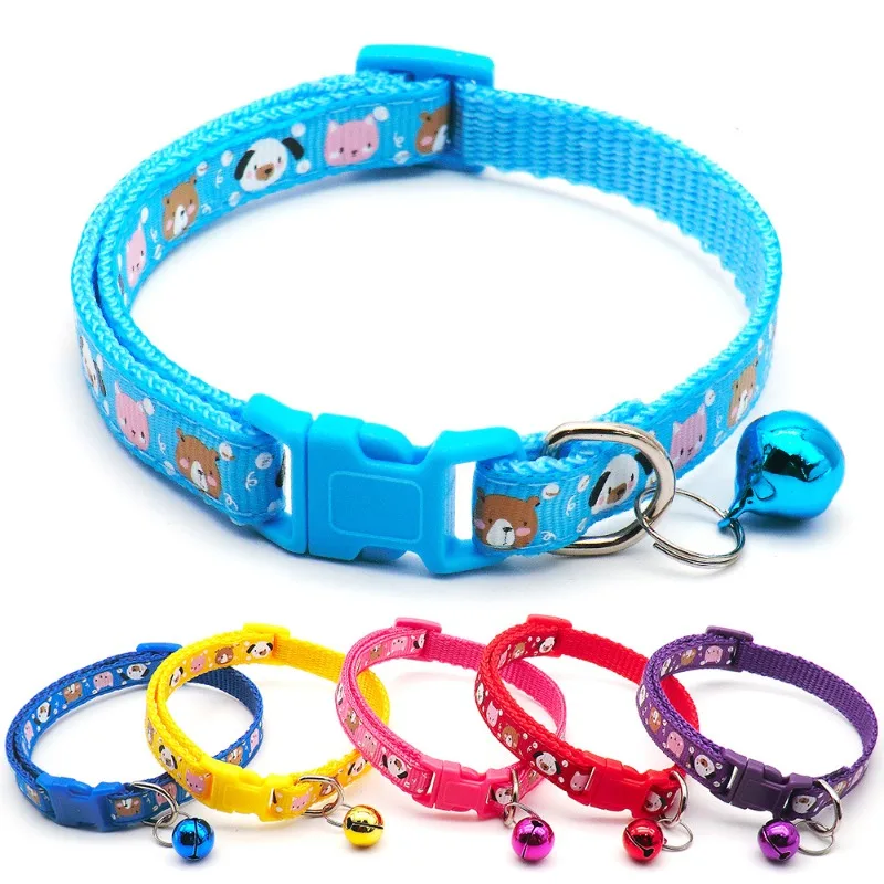 

Cartoon print, cat collar, dog collar with bell, adjustable, identification, teddy pet supplies