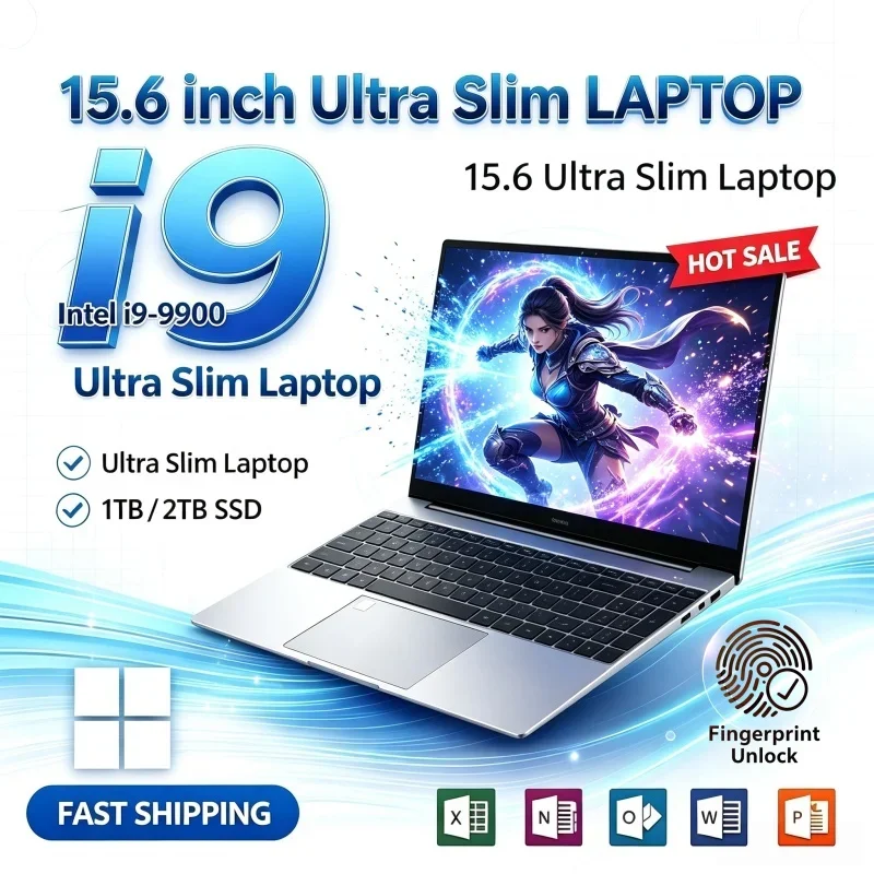 15.6 Inch Ultra-thin Laptop Intel i9-9900 2026 New Windows11 1/2TB Large SSD 16GB/32GB RAM