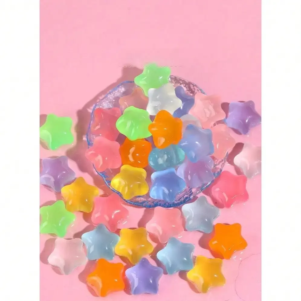 Pingentes de resina com estrelas brilhantes DIY, 5 peças, cabochões luminosos com base plana para artesanato Decoden, decoração de capas de celular