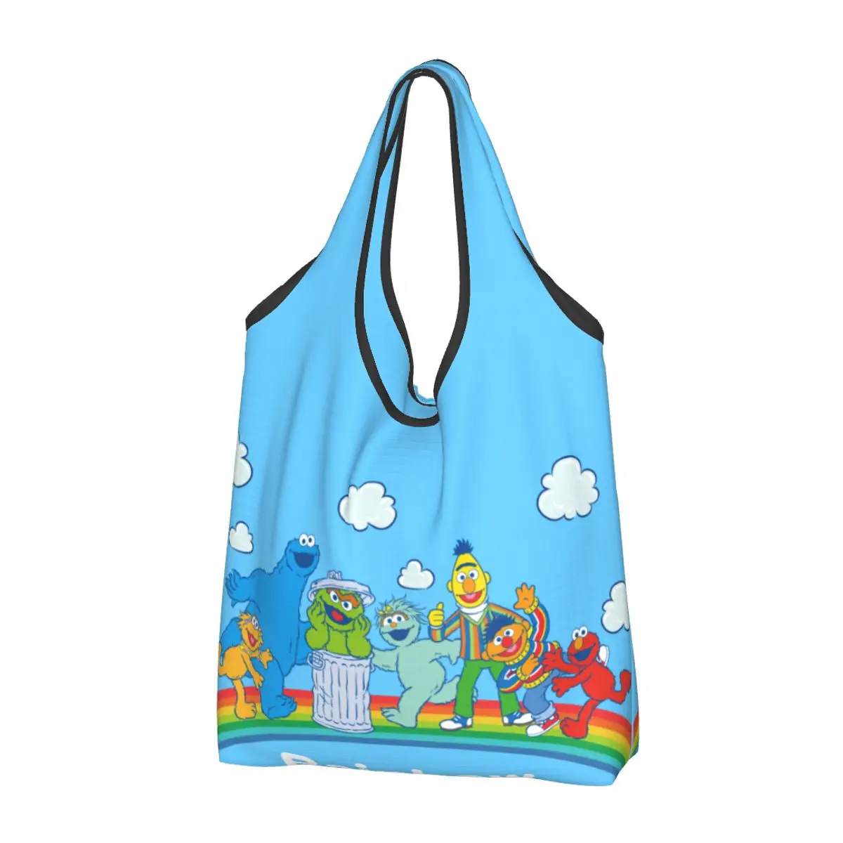 Custom Recycling Sesame Street Rainbow Shopping Bag Women Tote Bag Portable Cookie Monster Cartoon Grocery Shopper Bags