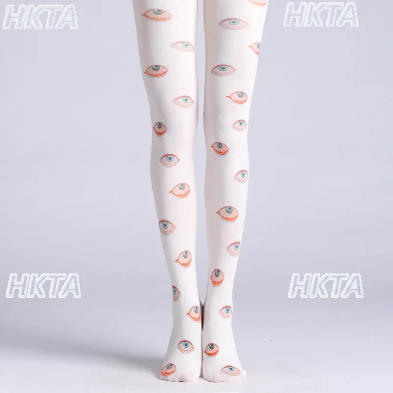 Punk Cool Sweet Stockings Oil Painting Hand-painted Eye Printing Pantyhose Catwalk Cos  Stockings Summer Jk Girls Bottom Socks