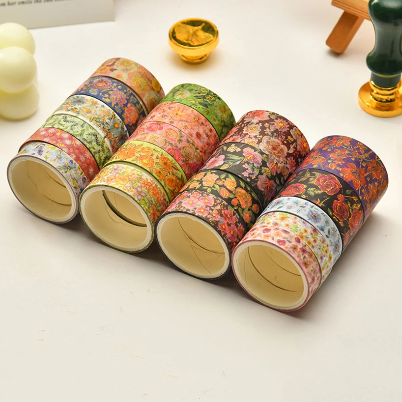 Imagem -02 - Fita Adesiva Decorativa Gold Foil Flores Washi Tape Suprimentos Scrapbooking Materiais de Journaling 20 Rolos