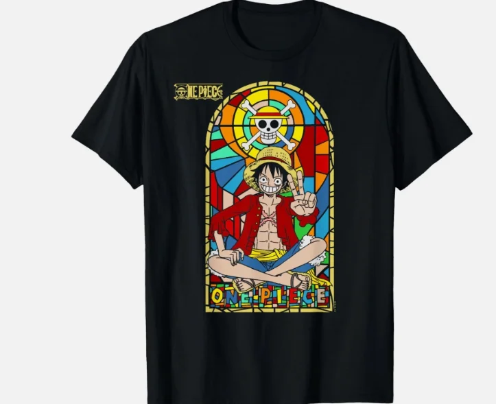 ポート・ガス・D・エース アニメ風黒シャツ 大きなロゴ入り サイズアニメ - 男女兼用半袖