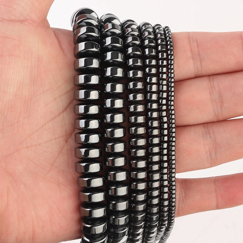 1 Strand Natural Black Hematite Stone Beads Non Magnetic Black Gallstone Flat Beads for Jewelry Making DIY Bracelet Handmade