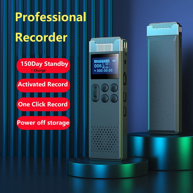 

150Day Long Standby Activated Voice Recorder Espia with Microphone Loudspeaker Noise Reduce 16-128GB Sound Dictaphone MP3 Player