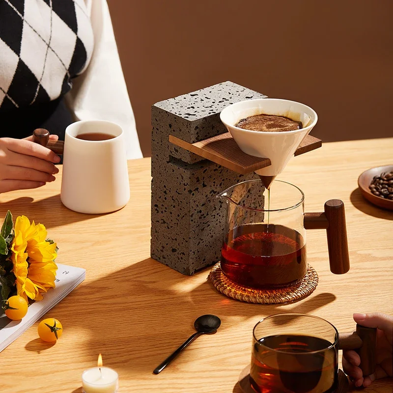 

Volcano stone hand brew coffee holder set retro coffee filter cup coffee utensils