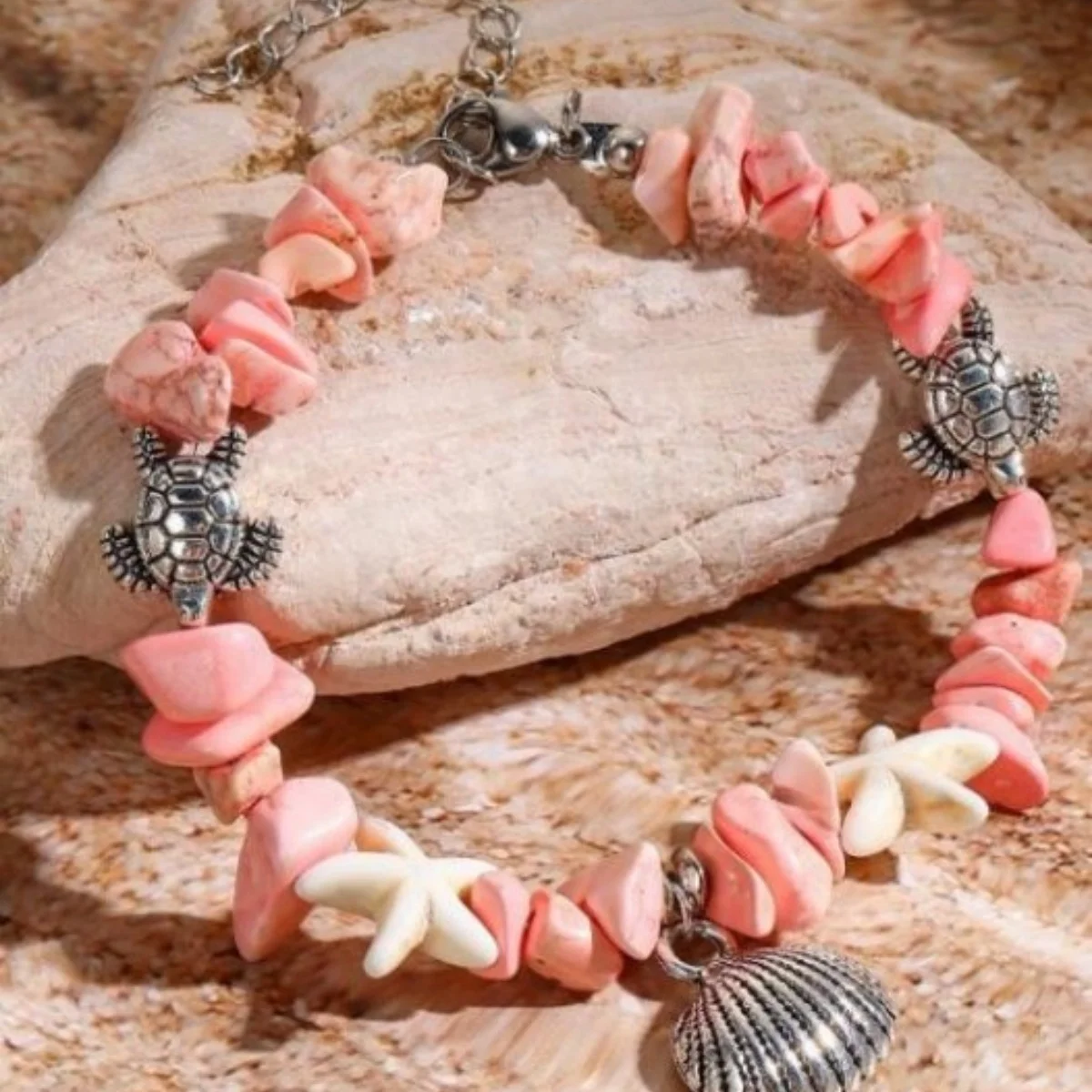 Boho-Armbänder mit zerstoßenen Steinen, Muscheln, Seesternen und Schildkröten für Damen und Herren, Sommer, Strandurlaub, Ozean, Meerestiere, Armreif, Partyschmuck – Detail 26