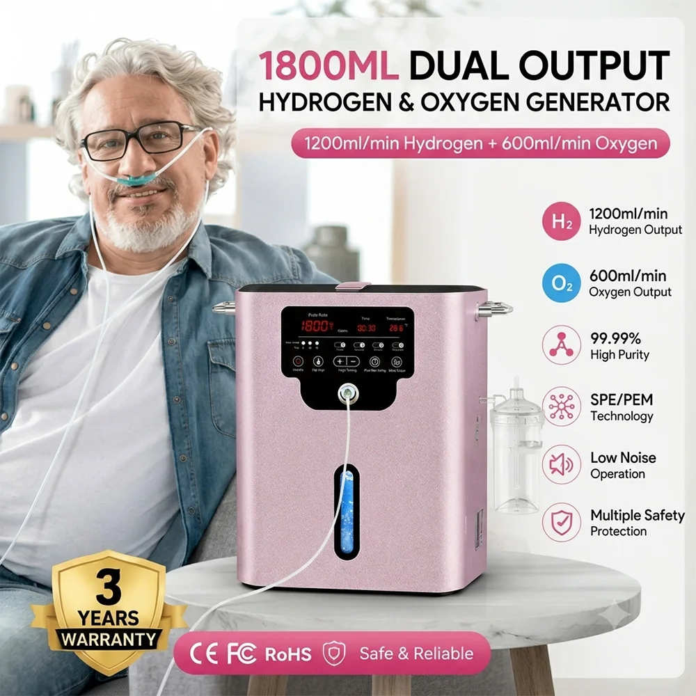 1800ml Hydrogen Oxygen Generator Machine SPE PEM Technology H2 O2 Inhalation Device High Flow Hydrogen Generator Home Wellness