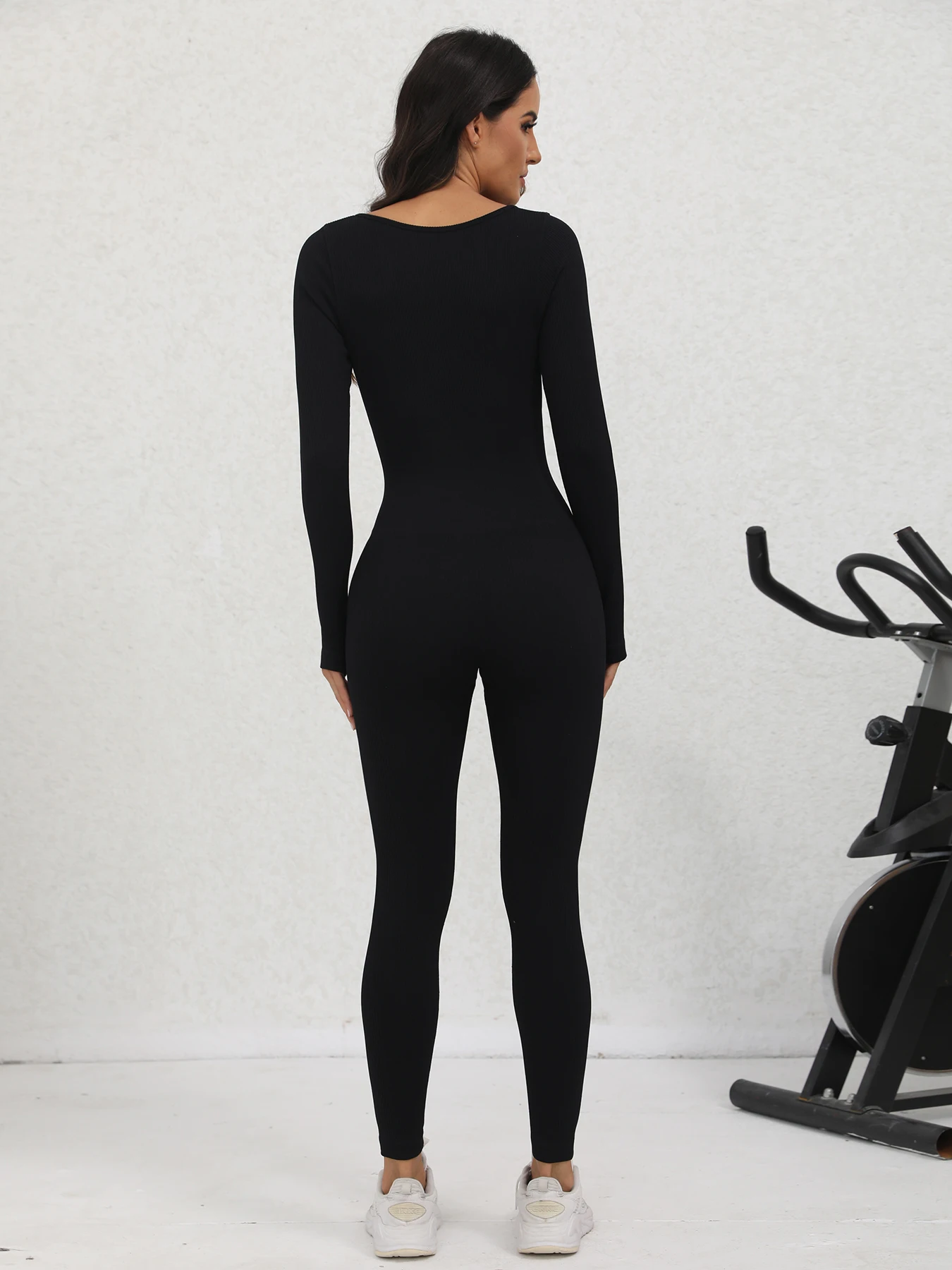 Women Yoga Jumpsuits Workout Ribbed Long Sleeve Sport Jumpsuits