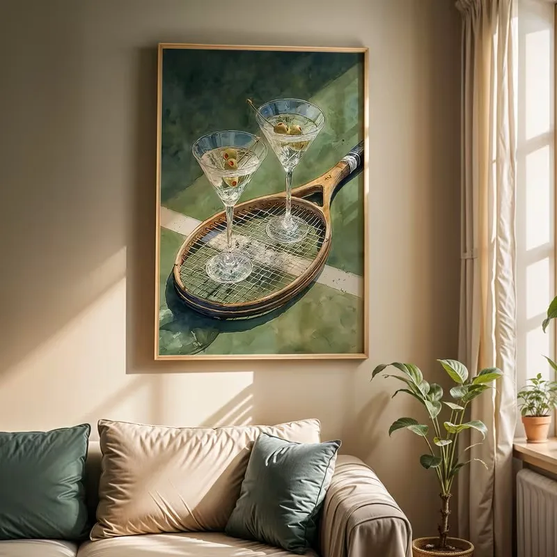 Vintage Poster Featuring Tennis Club Theme Canvas Poster with Martinelli Fashionable Cocktail Art