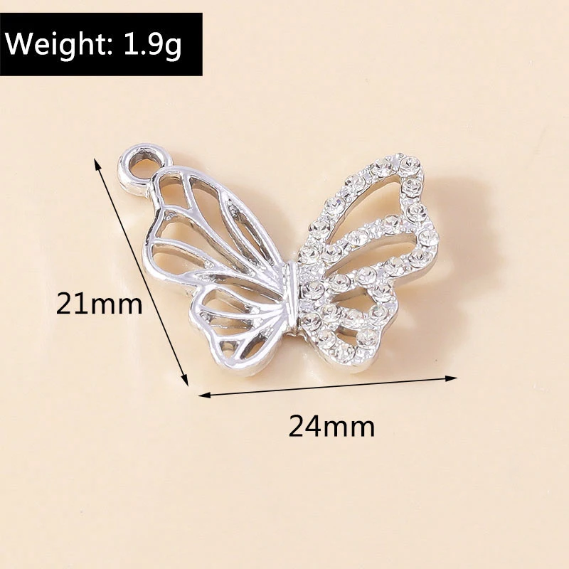 Leslie 10 Stück zarte Gold-Silber-Farbe, Kristall-Schmetterlings-Charm-Anhänger für Ohrringe, Halsketten, Damen, Schmuckherstellung, Zubehör – Detail 6