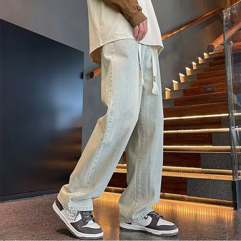 Loose Straight Leg Men's Jeans Casual Workwear Summer Trendy Low Waist Long Pants Couple's Loose Fit Classic Denim Trousers