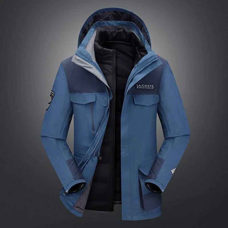 International Standard Full ความร้อนสาม Storm Jacket ผู้ชาย Windproof กันน้ำอุ่นกลางแจ้ง