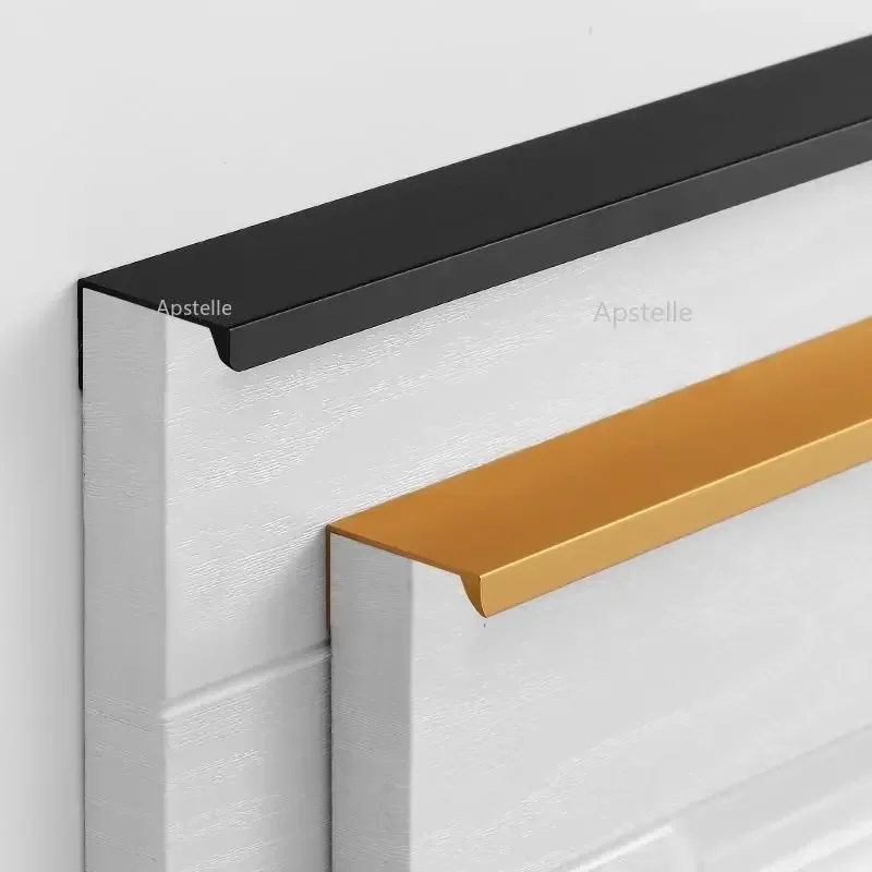 Aluminum Alloy Invisible Handles Black Kitchen Cabinets Pulls Furniture Wardrobe Door Knobs Black Cabinet Pulls