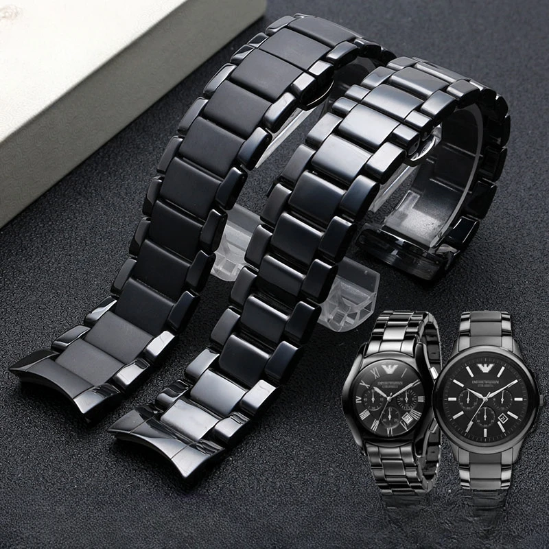 For Armani Ar1451/1452/1400/1410/1421/1440 22 24mm Business Personality Gloss Ceramic Black Anti-Allergy Security Watchbands