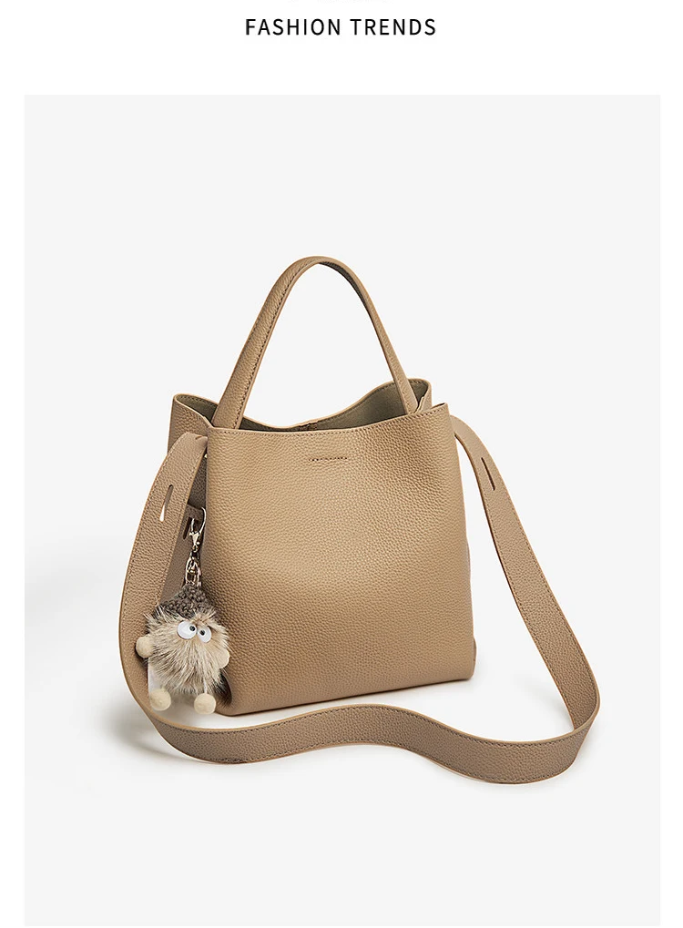FOXER Einfache Echtleder-Handtasche Damen Schultertasche Tote Bucket Bag Große Kapazität Damen Umhängetasche Pusre Casual – Detail 5