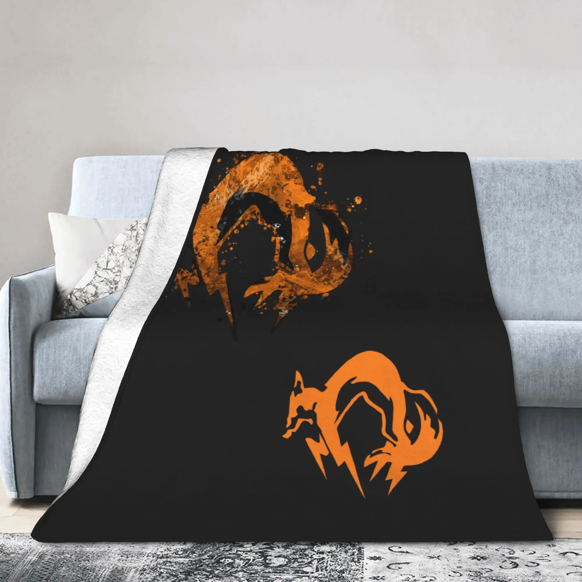 Custom Metal Gear Solid Fox Logo Blanket Warm Fleece Soft Flannel Video Game Throw Blankets for Bedroom Couch Car Autumn